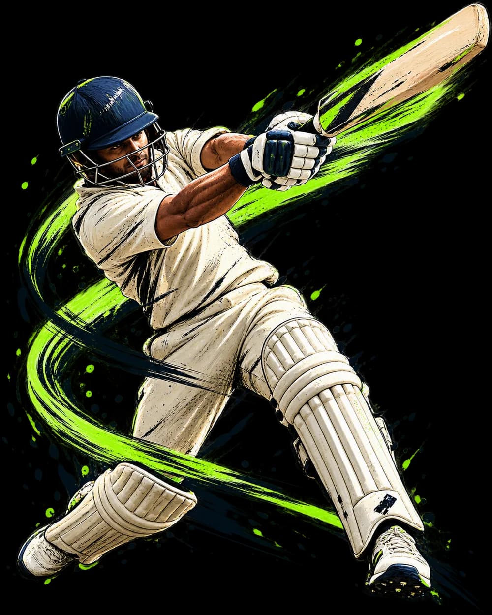 A batter driving the ball, drawn in SWING's sketch style